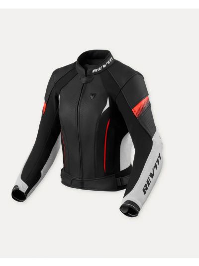 Usnjena jakna Revit Xena 4 Lady- Bela neon rdeča